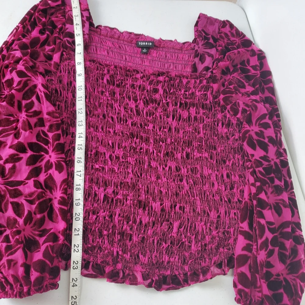 Torrid Velvet Smocked Blouson Sleeve Crop Top